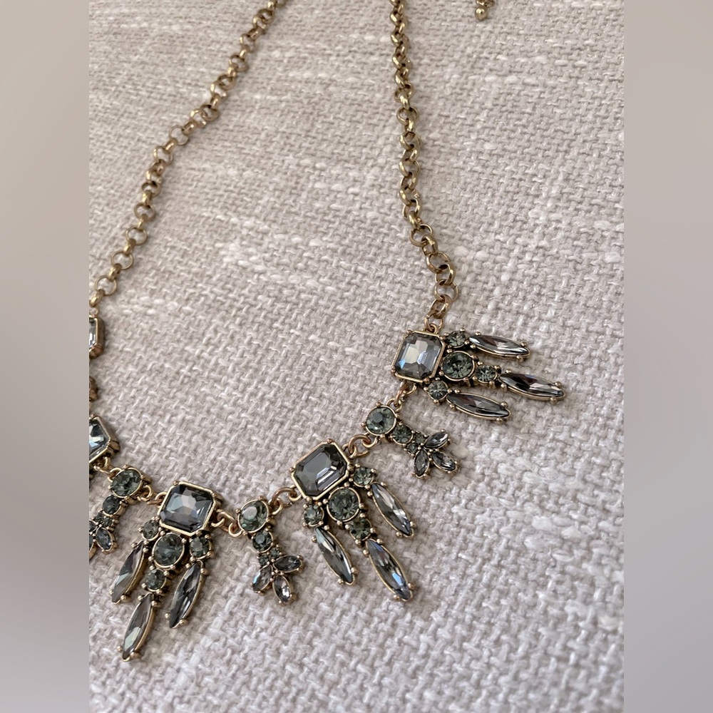 Goldtone & Crystal Art Deco Statement Bib Necklace - Picture 9 of 15